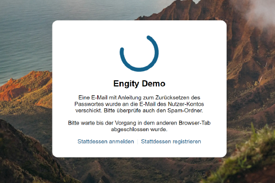 Screenshot der Engity-Demo zum Zurücksetzen des Passworts