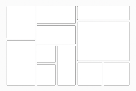 Customizable Fields in Engity's IdP Solution On one page, tiles of different sizes with no content are arranged in three rows.