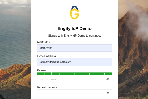 Screenshot of Engity's demo sign-up screen,