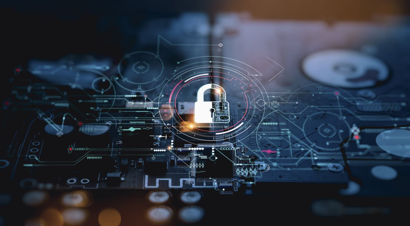 Ein mit einem Schloss gesichertes Netzwerk der Cybersicherheitstechnologie symbolisiert eine sichere Identitäts- und Zugangsmanagementlösung