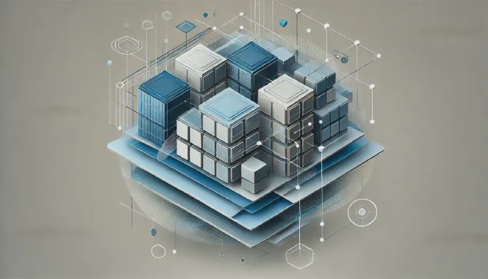 Layered geometric shapes of different sizes represent multi-tenancy architectures in a digital environment.