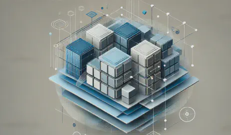 Mehrschichtige geometrische Formen in verschiedenen Größen stehen für multi-mandantenfähige Architekturen in einer digitalen Umgebung.