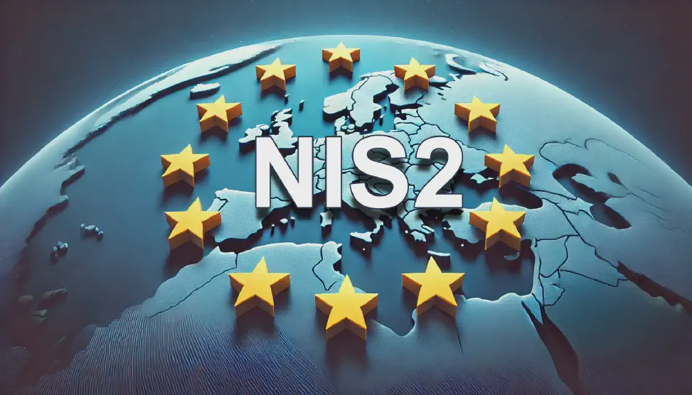 NIS2-Schriftzug in Europaflagge symbolisiert IT-Sicherheit für Europa, z.B. im Authentifizierungsbereich