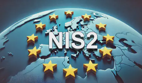 NIS2-Schriftzug in Europaflagge symbolisiert IT-Sicherheit für Europa, z.B. im Authentifizierungsbereich