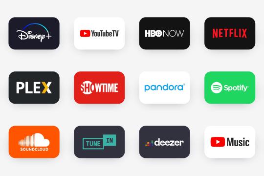 Collection of popular streaming services buttons on a wall so that user can click for login.